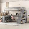 Twin Size Loft Bed with 7 Drawers 2 Shelves and Desk - Gray