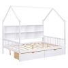 Wooden Full Size House Bed with 2 Drawers,Kids Bed with Storage Shelf, White