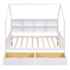 Wooden Full Size House Bed with 2 Drawers,Kids Bed with Storage Shelf, White