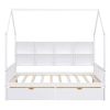 Wooden Full Size House Bed with 2 Drawers,Kids Bed with Storage Shelf, White