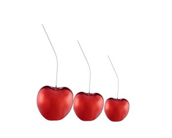 Set of Three Cherries (Option: Large Medium and Small Metallic Red)